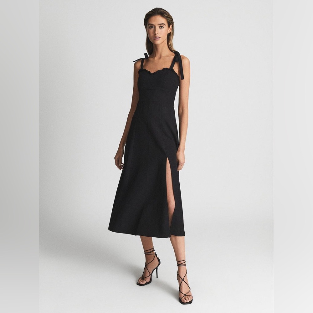 Reiss Yanna Midi Linen Blend Slit Dress Sz 8